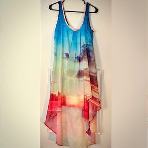 Flowy asymmetric cloud print dress